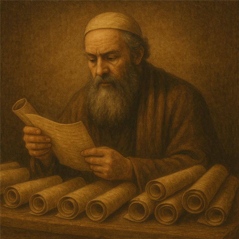 Rabbi Yehuda haNasi compiling scrolls of the Mishnah