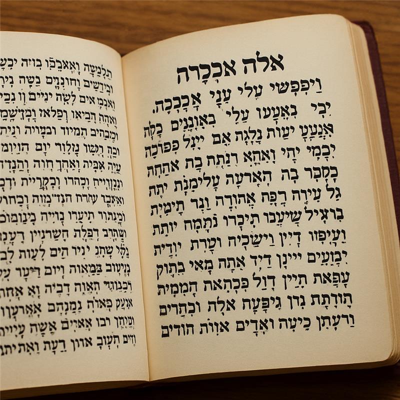 Open machzor prayer book showing the Eleh Ezkerah prayer commemorating the Ten Martyrs